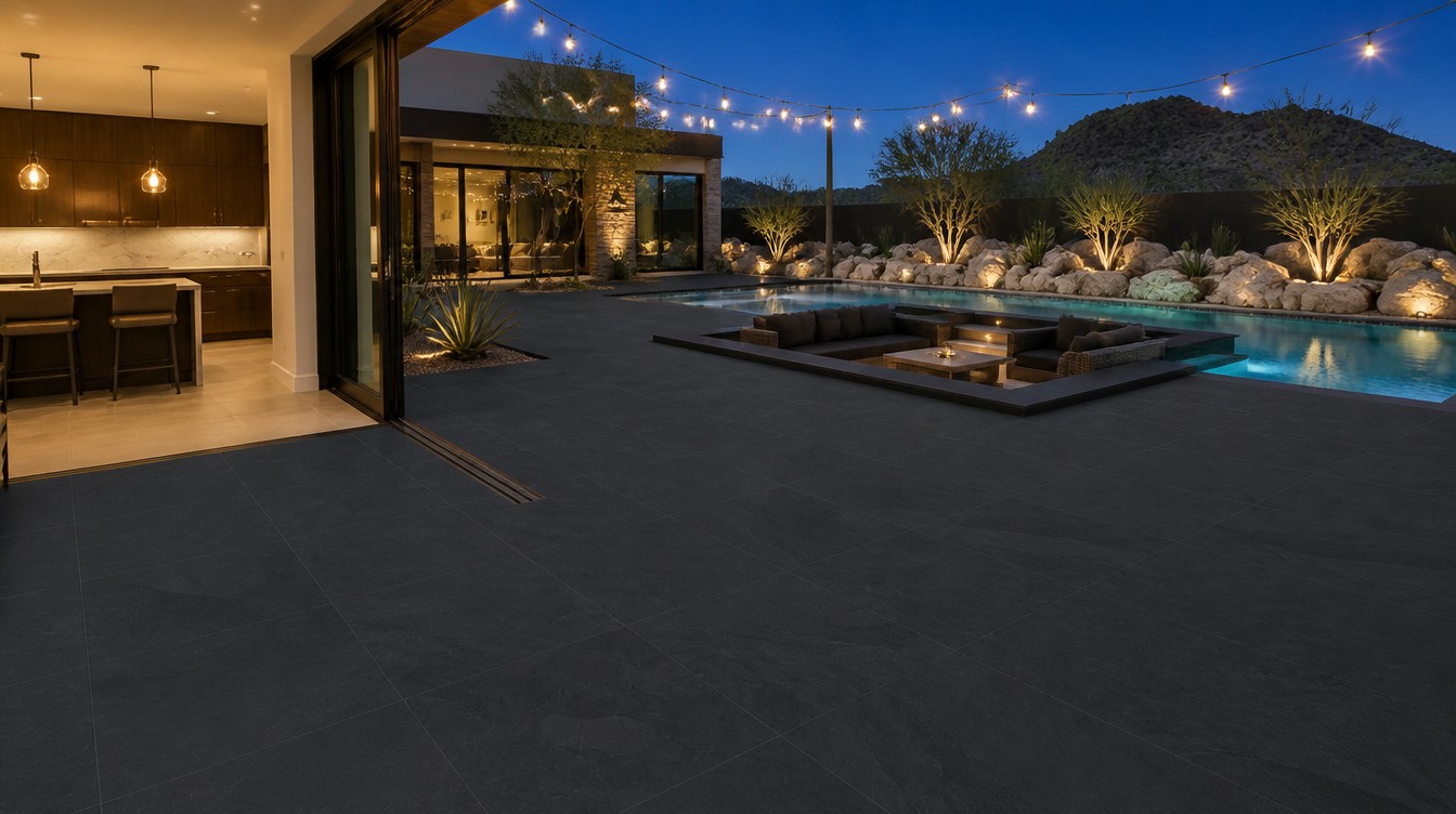 Montauk Black porcelain paver pool deck