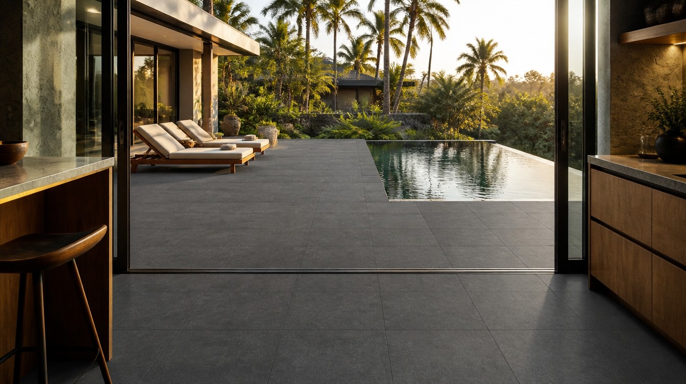 Stone Charcoal porcelain paver terrace