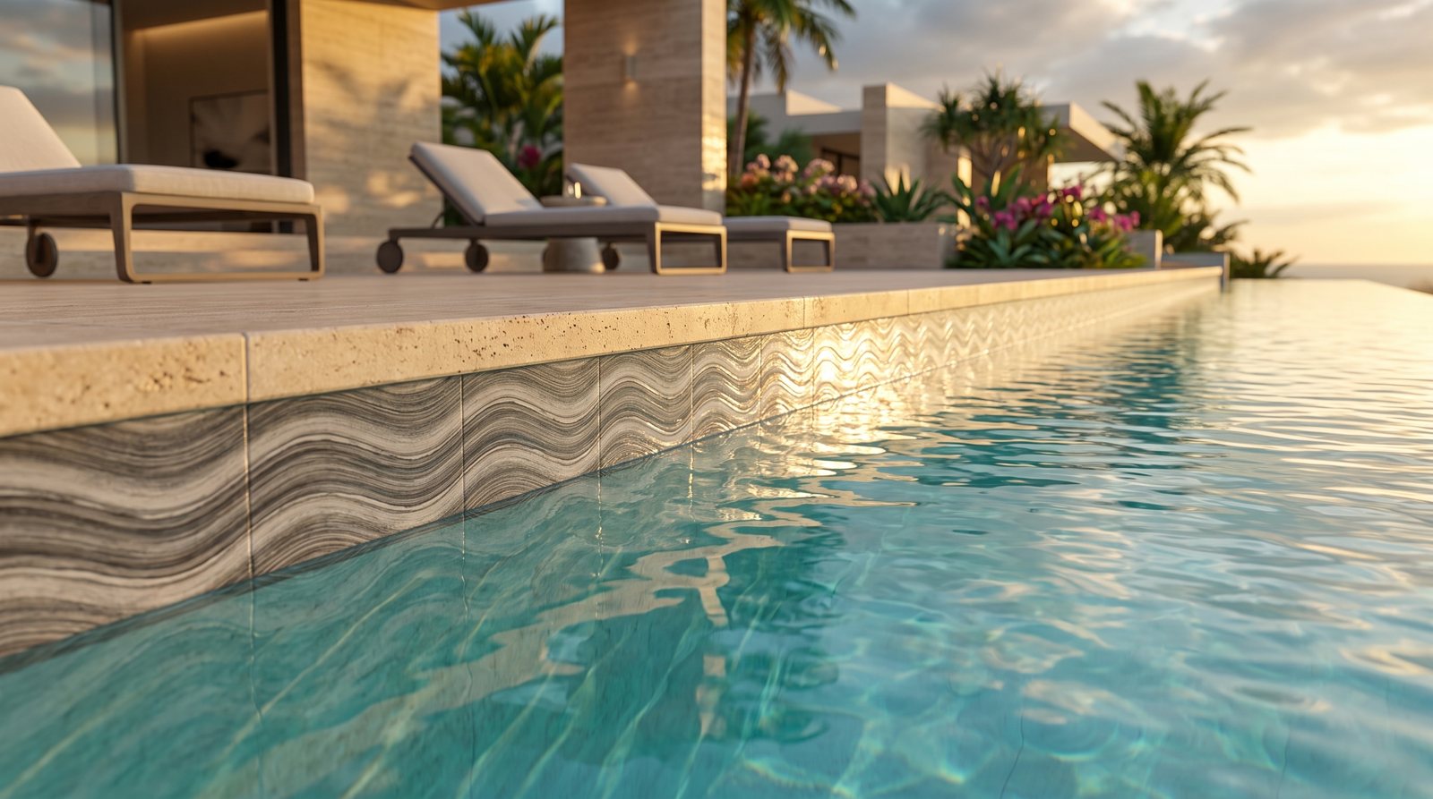 Ocean Wave Charcoal glossy waterline tile